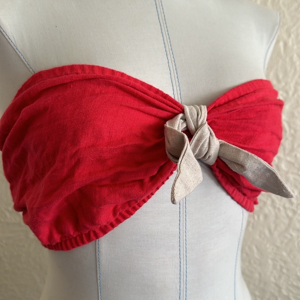 Urban Outfitters Urban Renewal Recycled Vintage Fabric Crop Tube Top Red Tan S/M - Picture 2 of 6